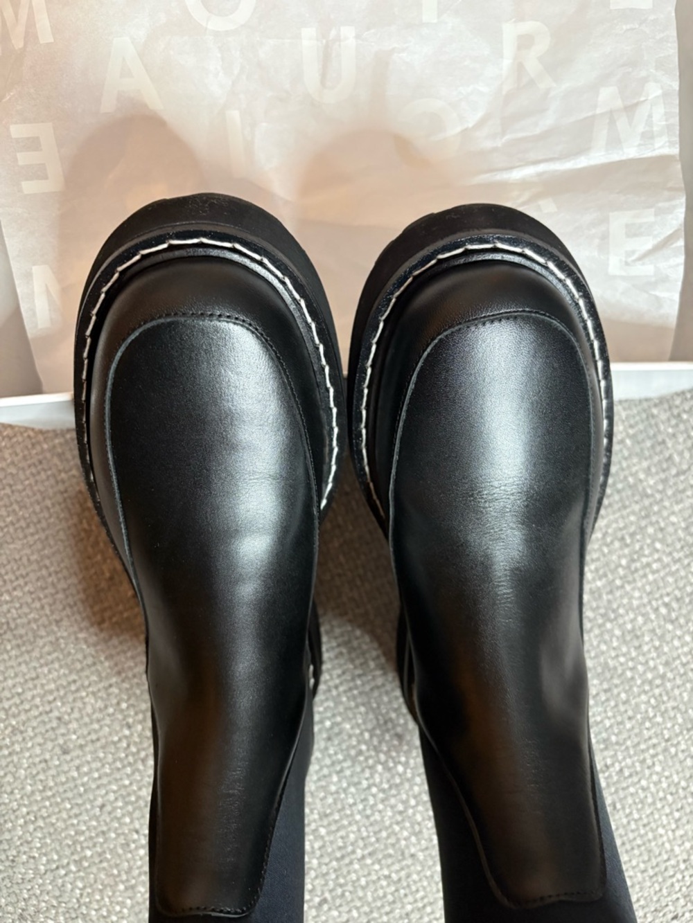 Simons x Maguire Chelsea Leather Boots Black Size 39 Mixed Media Platform - Picture 9 of 12
